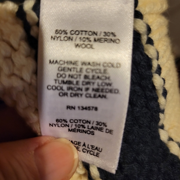 Vineyard Vines Striped Fisherman's Crew Sweater Large Cream and Navy - Picture 6 of 6